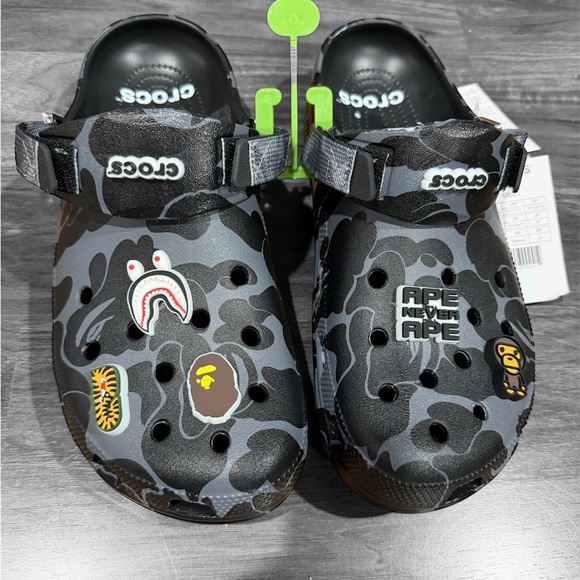 CROCS Black & Gray Camo Croc Sandals with Charms